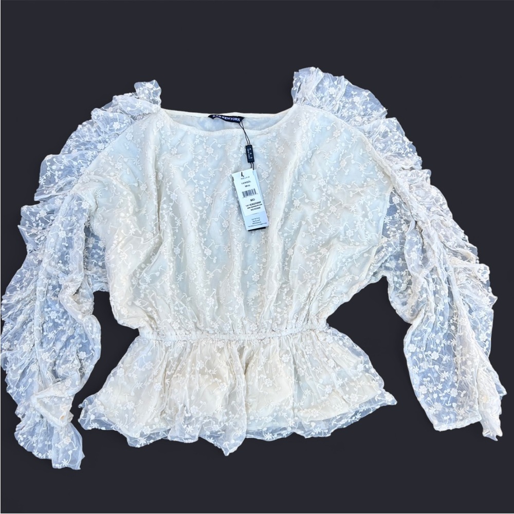 KAS New York Cream Lace Blouse Size M